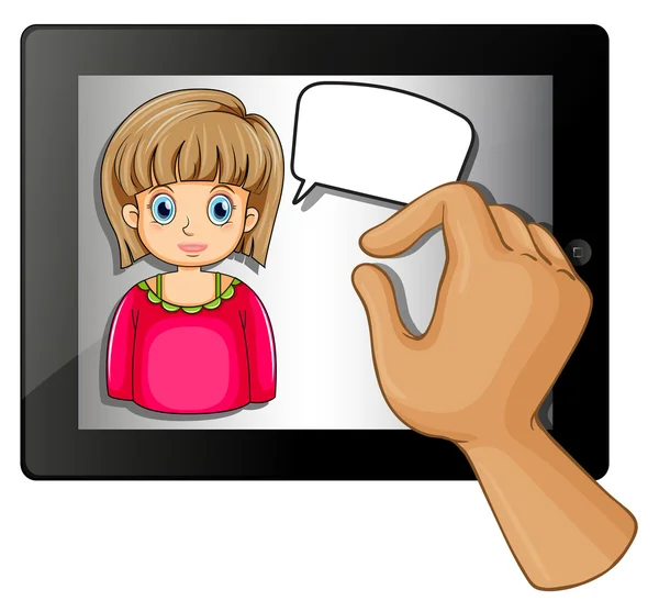 Sebuah gadget dengan gambar seorang gadis dengan callout kosong - Stok Vektor