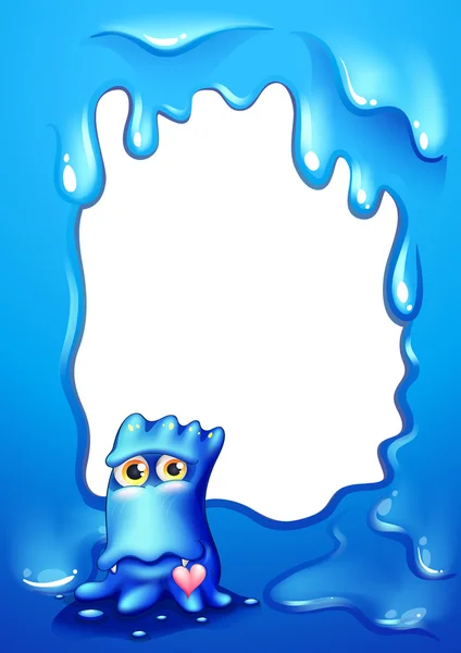 Un dessin de bordure avec un monstre bleu avec un cœur — Image vectorielle