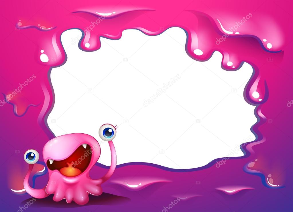 A pink border design with a monster
