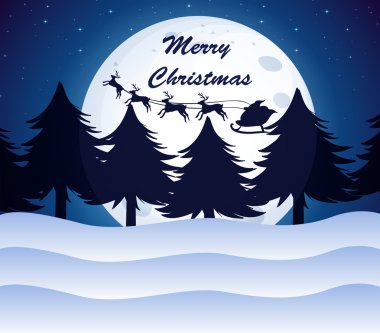 bir ay, çam ağaçları ve reindeers üzerinde yılbaşı şablonuyla bir