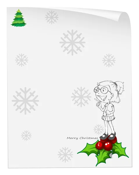 Eine Vorlage für Weihnachtskarten mit einem lächelnden Mädchen über der Spitze — Stockvektor