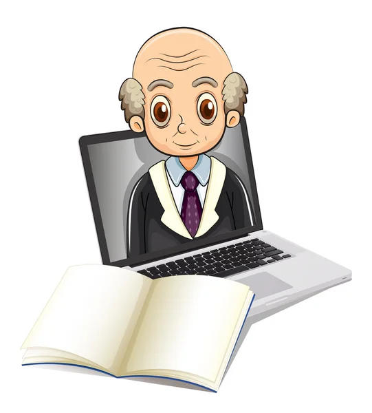 An electronic gadget with a bald old man — Stock Vector