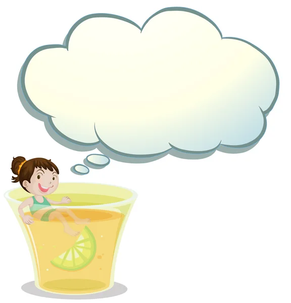 A smiling child swimming on a glass of lemonade — Stock Vector