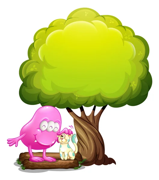 A monster and a cat under the tree — Stock Vector