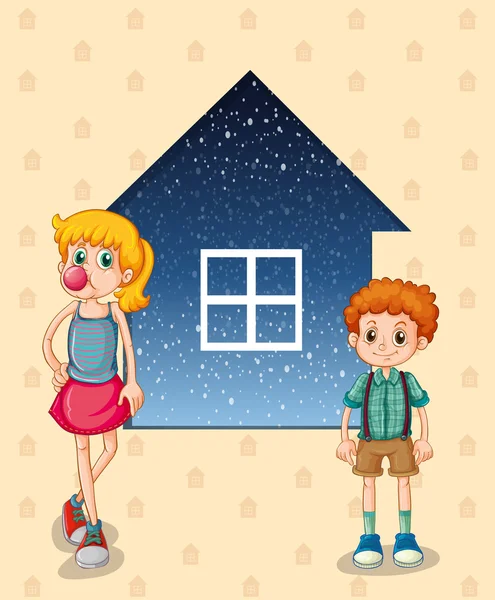 Two siblings in front of the house — Stock Illustration Two siblings in front of the house Royalty Free Stock Vectors