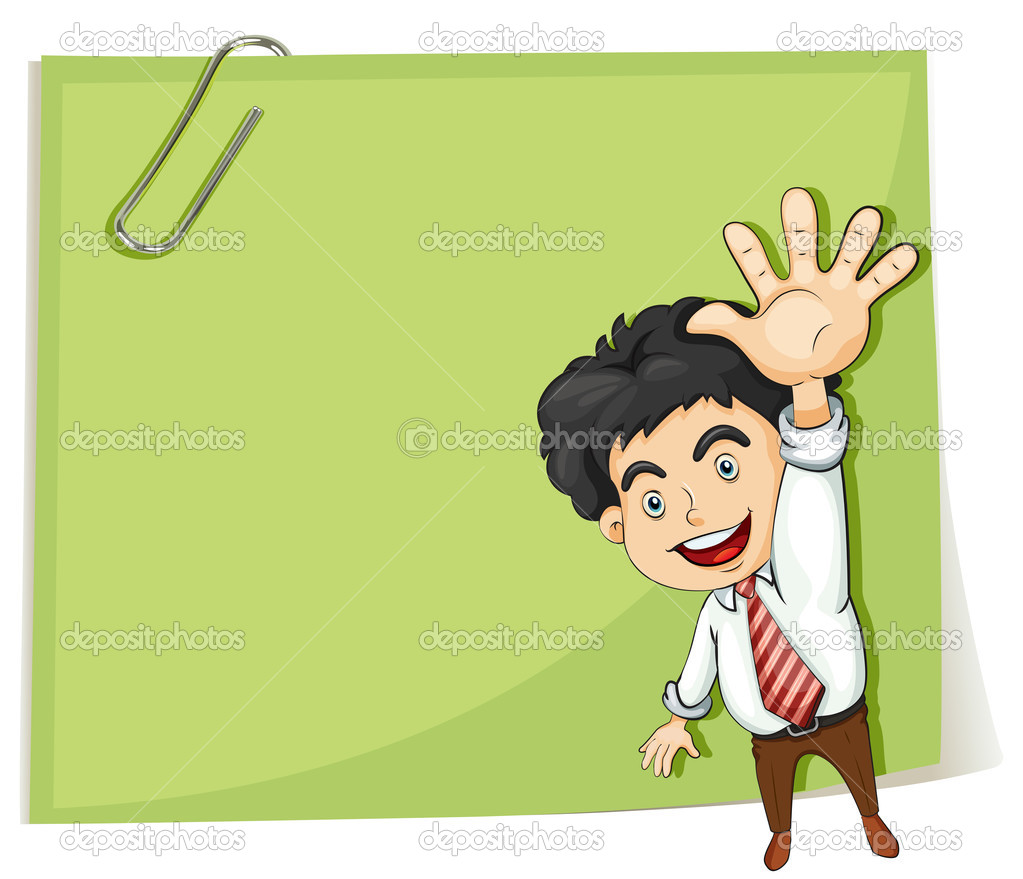 A man making a hand signal in front of the big empty template