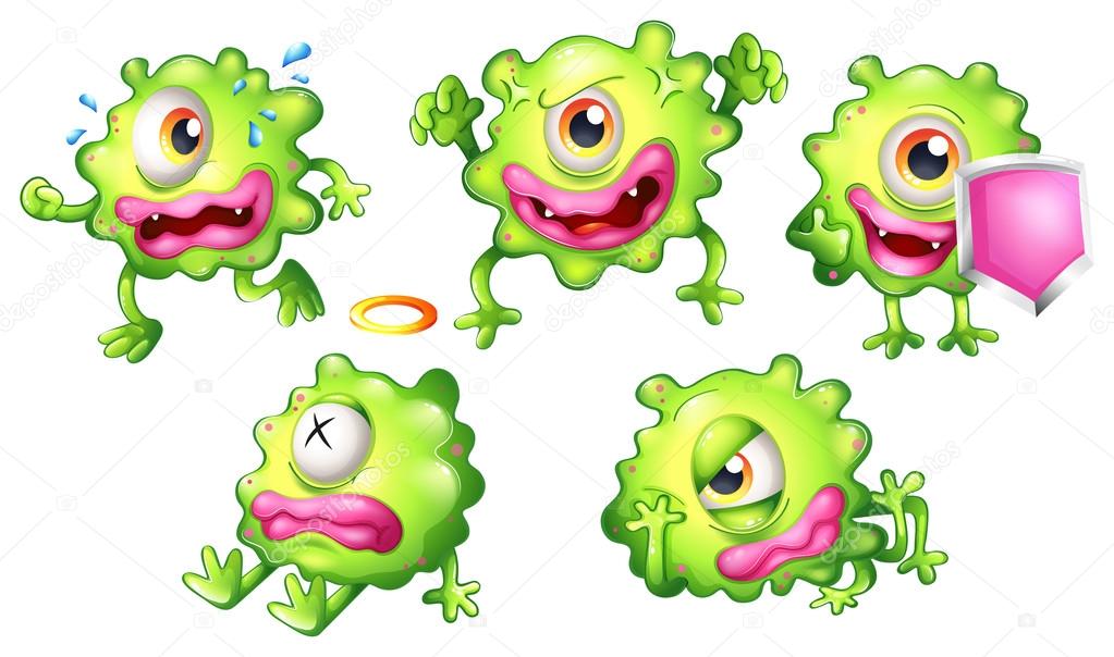 Different emotions of a green monster