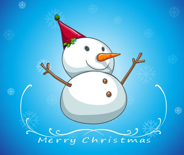 A blue christmas card template with a snowman — Stock Vector