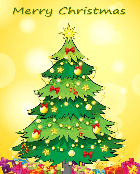 Eine Vorlage für Weihnachtskarten mit einem grünen Weihnachtsbaum — Stockvektor