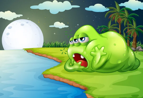 A sleepy monster at the riverside — Stock Vector