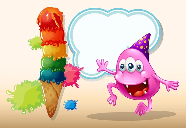 Un monstruo saltando cerca del helado gigante — Archivo Imágenes Vectoriales