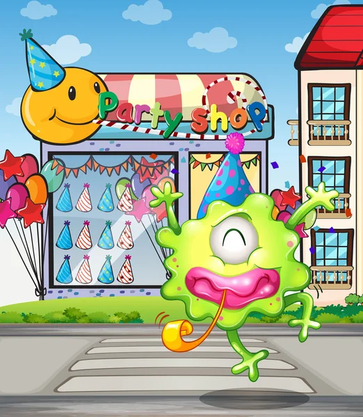 Un monstre heureux de la boutique de fête — Image vectorielle