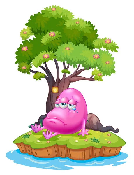 A pink monster crying in the island — Stock Vector