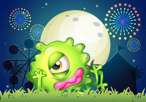 A monster resting in front of the carnival — Stock Vector