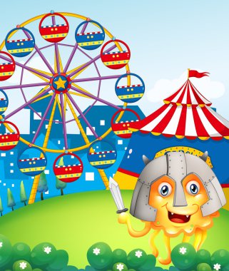 bir tepenin bir karnaval ve cesur bir canavar