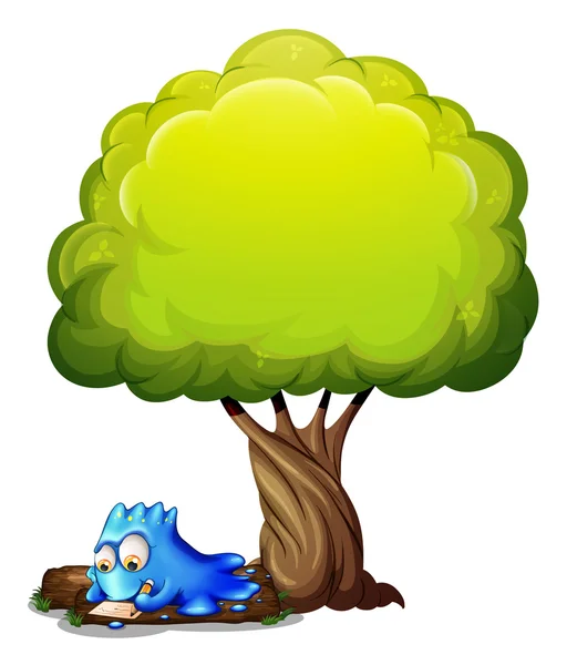 A blue monster writing a letter under the tree — Stock Vector