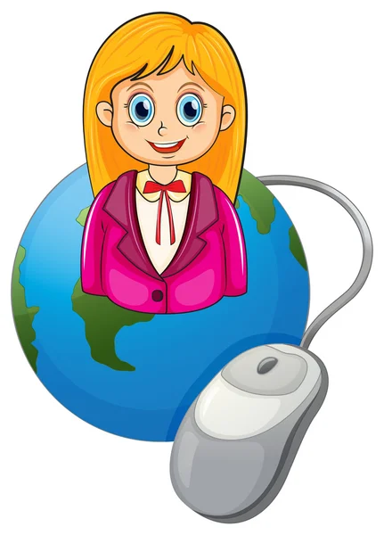 A young businesswoman above the globe — Stock Vector