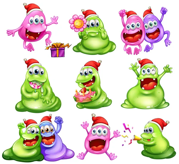 Monstruos celebrando la Navidad — Vector de stock