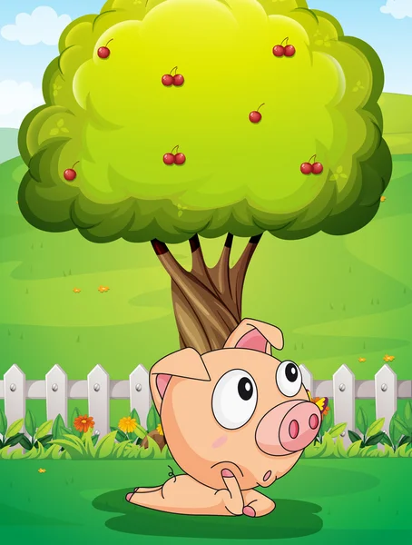 Свинья под деревом — стоковый вектор