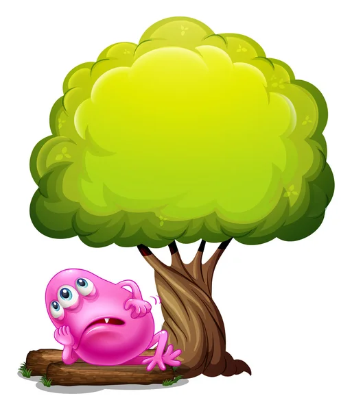 Толстый розовый монстр шапки покоится под гигантским деревом — стоковый вектор