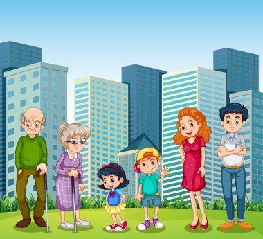 Binanın önünde büyük bir aile