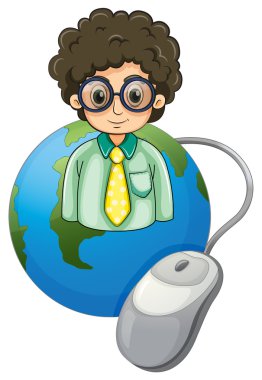 kıvırcık saçlı bir adamla bir gözlük takan bir küre