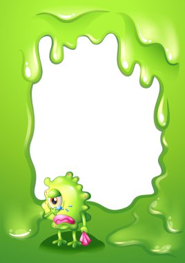 A border design with a green monster in tears clipart