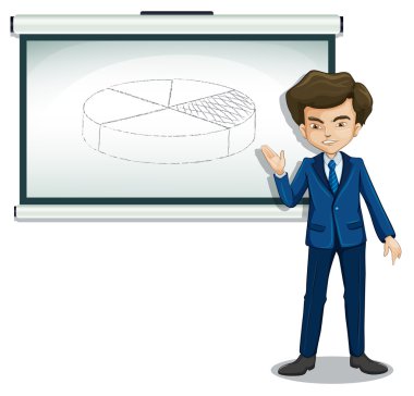 ilan panosu grafikte açıklayan bir beyefendi