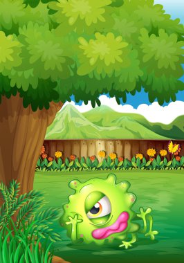 un cortile con un mostro che riposa sotto 