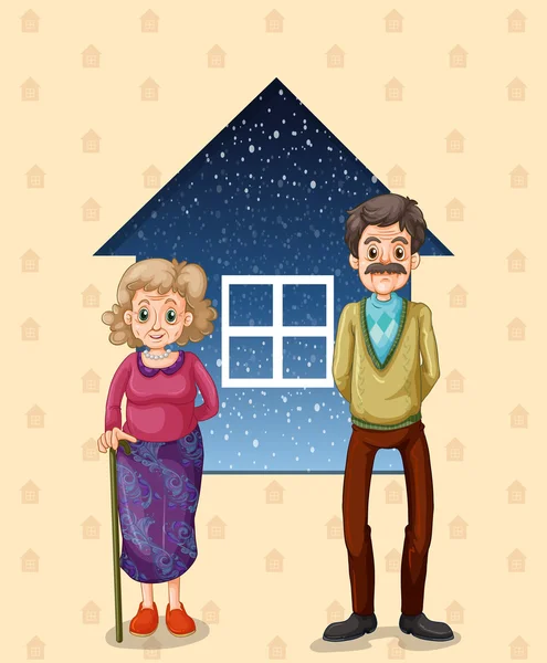 Morföräldrar framför det lilla huset — Stock vektor