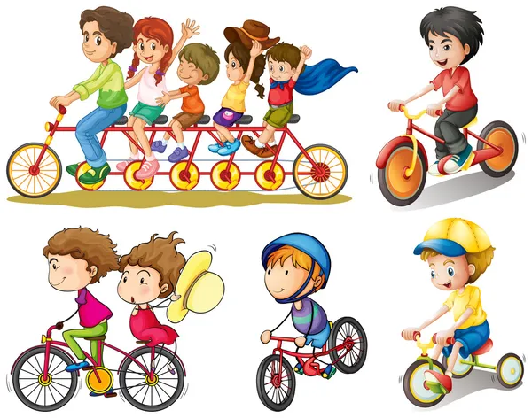 Un grupo de personas en bicicleta — Vector de stock