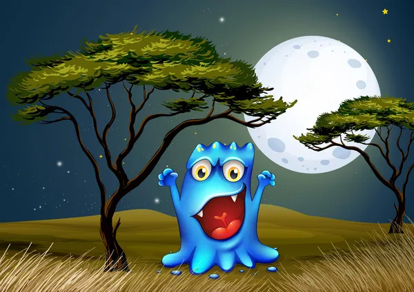 A monster near the tree under the bright fullmoon — Stock Vector