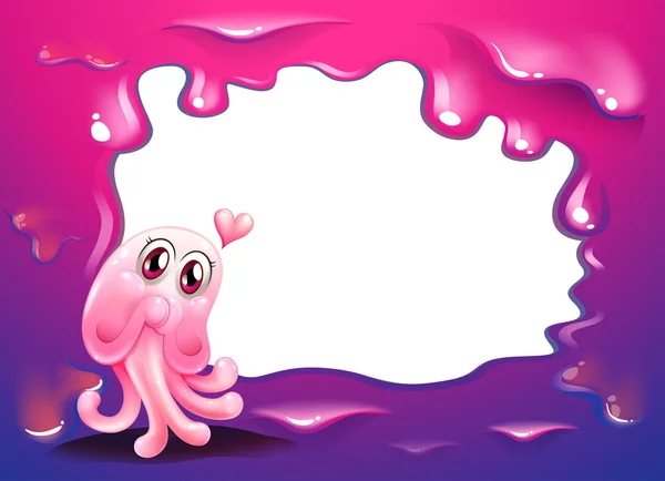 Een boordmotief met een roze octopus monster — Stockvector