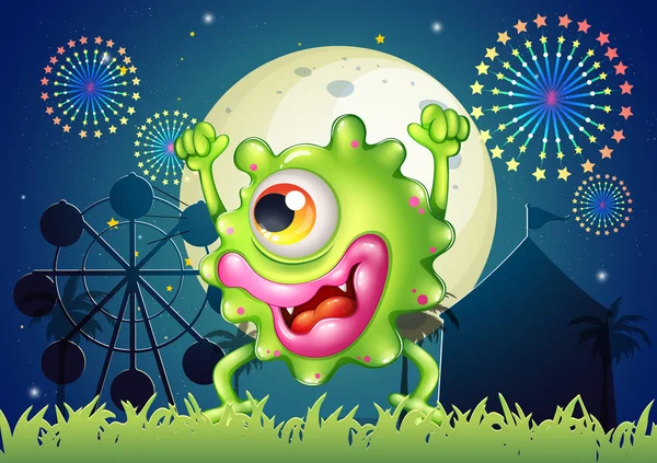 A monster dancing at the carnival in the middle of the night — Stock Vector