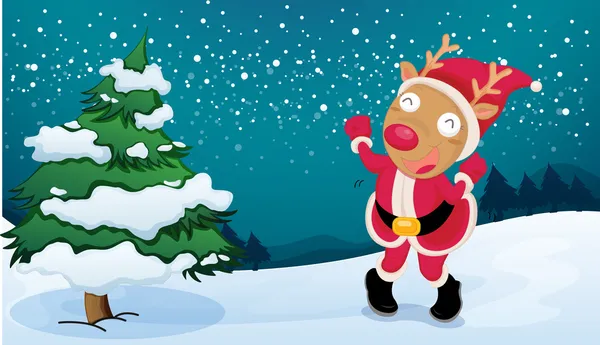 A deer wearing Santa's clothes — Stock Vector
