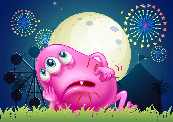 Un monstruo gordito cansado en el carnaval — Vector de stock