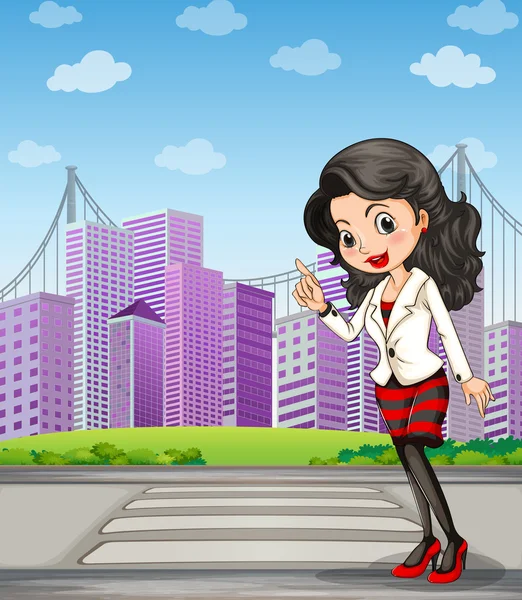 Uma senhora com meias pretas em pé na faixa de pedestres — Vetor de Stock