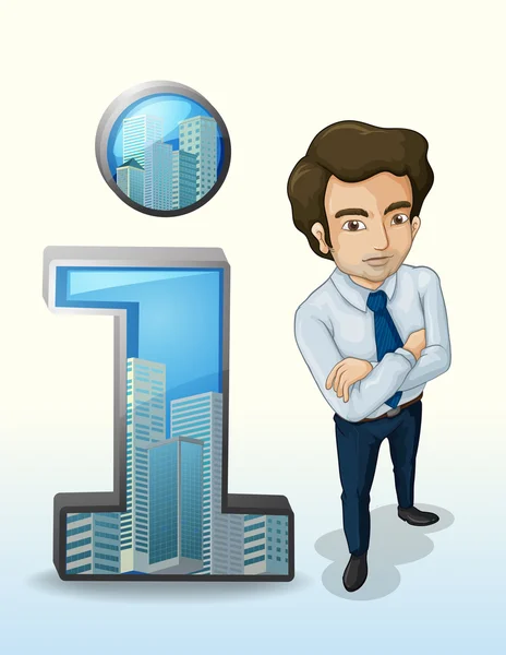 A businessman standing beside the buildings inside the number on — Stock Vector