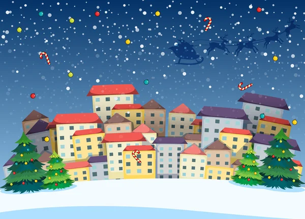 A village with christmas trees — Stock Vector