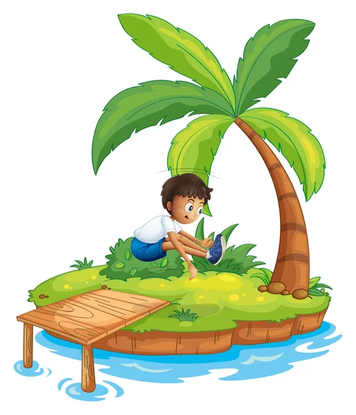 A boy jumping at the island — Stock Vector