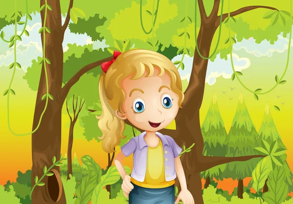 A young girl near the trees — Stock Vector