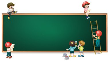 çocukların etrafında boş greenboard