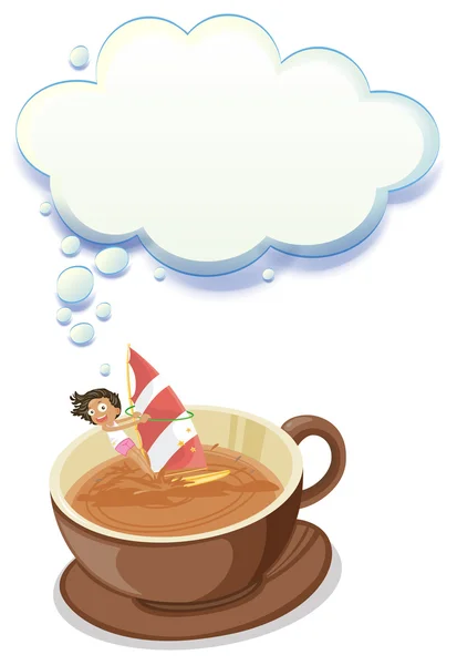 A girl enjoying inside the big cup of choco with an empty callou — Stock Vector