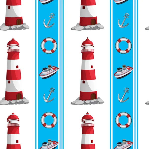 灯台と他のものは seapo でシームレスなデザイン — ストックベクタ