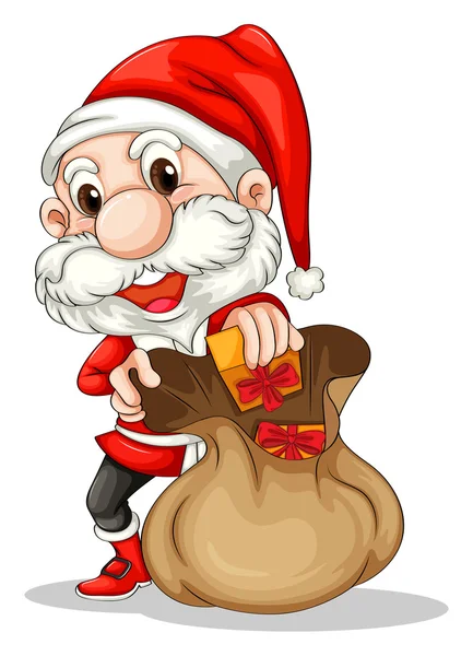 Santa Claus con un saco marrón — Vector de stock