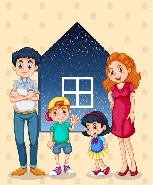Une famille avec quatre membres — Image vectorielle