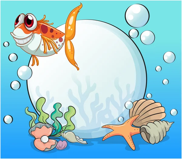 An ugly fish under the sea near the pearls — Stock Vector