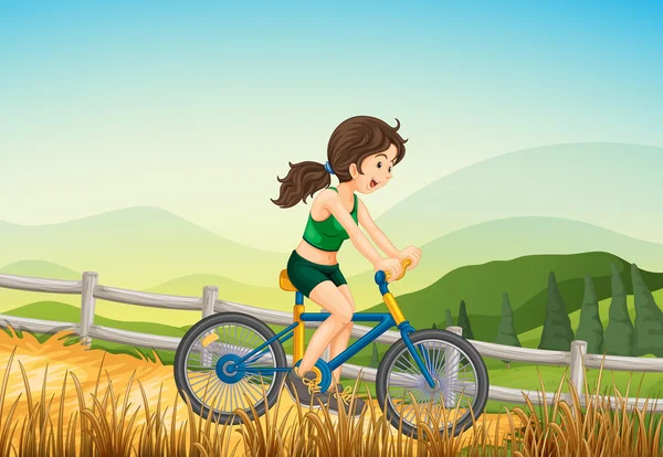 A girl biking at the farm — Stock Vector