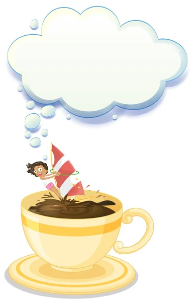 A big cup of choco drink with a girl playing — Stock Vector
