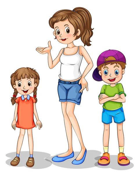 Una niña y sus hermanos — Vector de stock